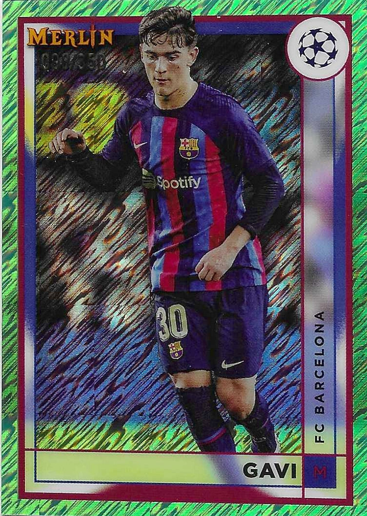 Gavi - 2022-23 Topps Merlin UEFA - Neon Green Shimmer Refractors /350 - Barcelona