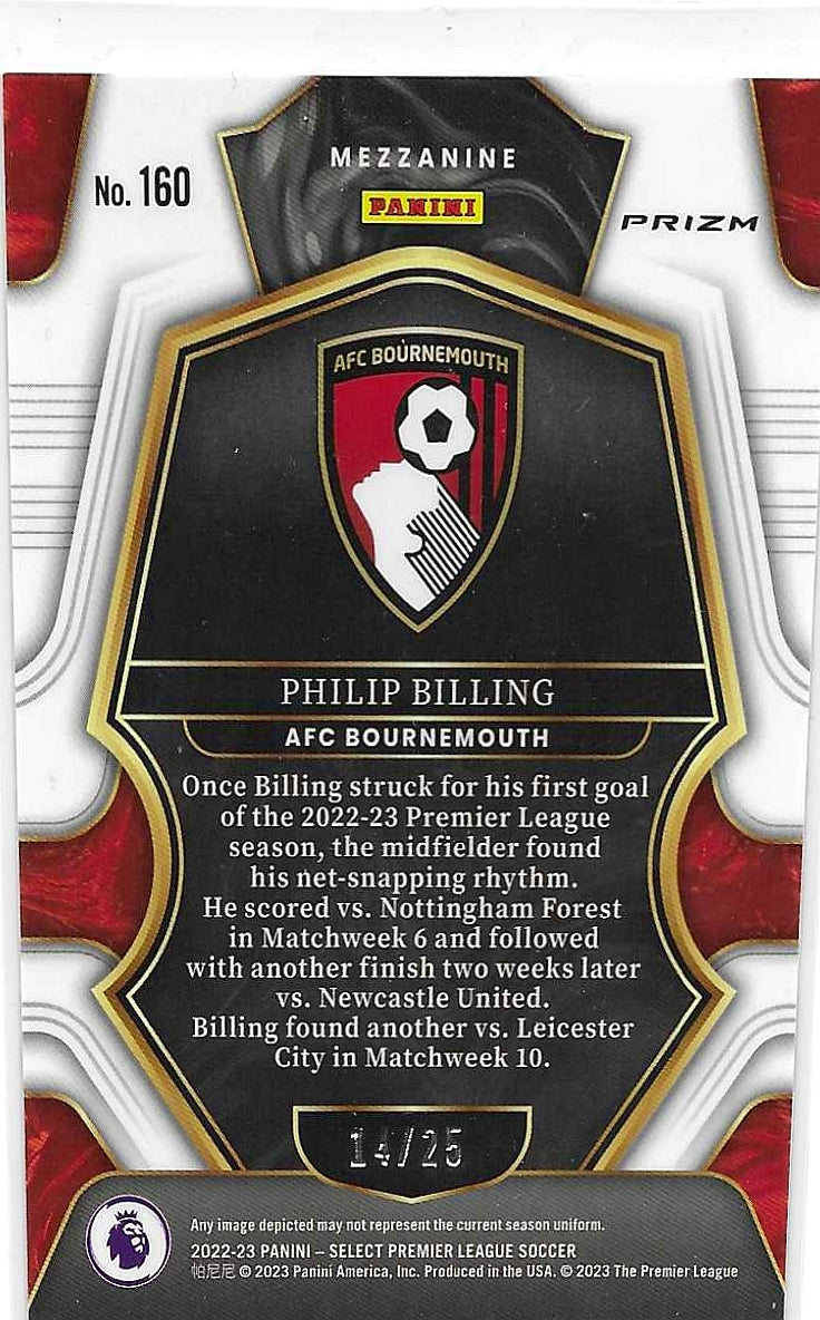 Philip Billing - 2022-23 Panini Select Premier League - Zebra /25 - Bournemouth