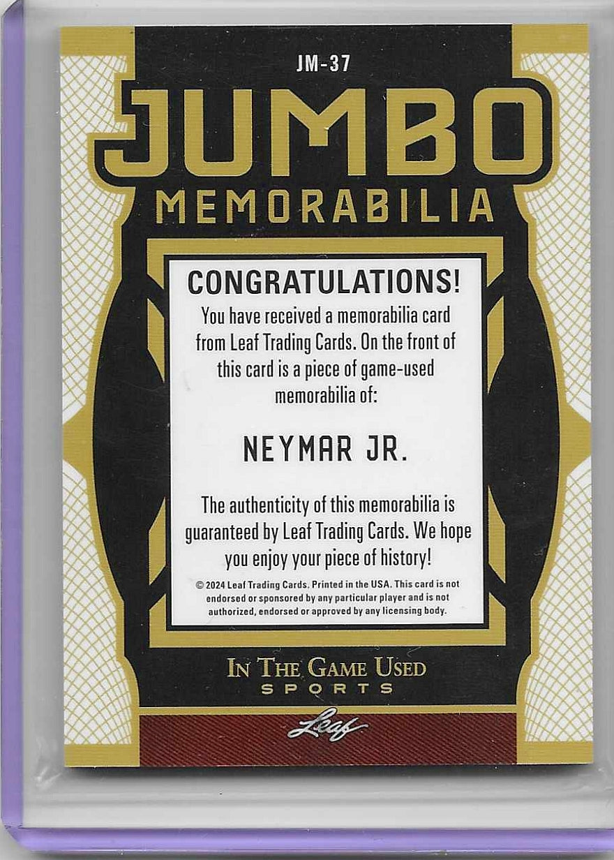 Neymar - 2024 Leaf In The Game Used - Jumbo Memorabilia /6 - Brazil